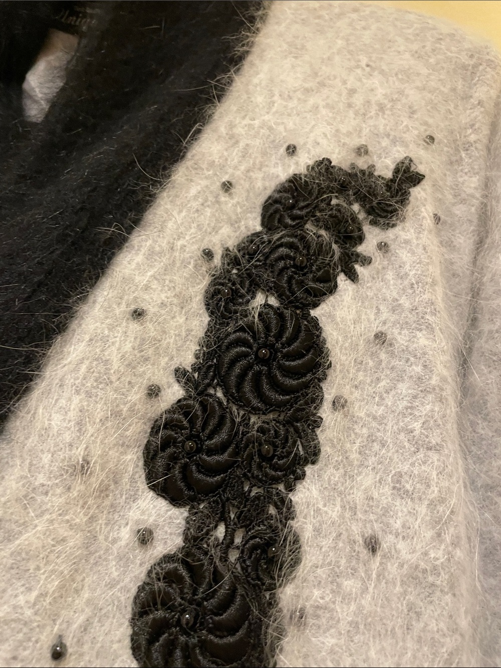 Unique Intl Vintage Angora Long Cardigan with Embroidered Accents MaximalistGlam - Picture 3 of 9